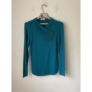 Habitat Womens Sweater XS Asymmetrical Lagenlook Minimal Spring Ribbed Teal